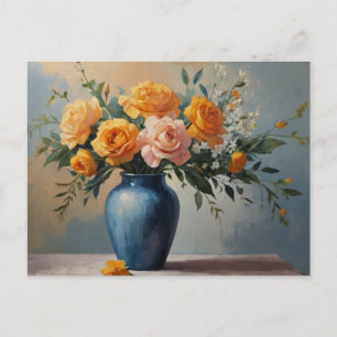 Postale Un bouquet de fleurs dans un vase bleu carte posta