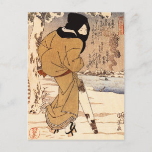 Postale Une femme de Kuniyoshi marche dans la carte postal