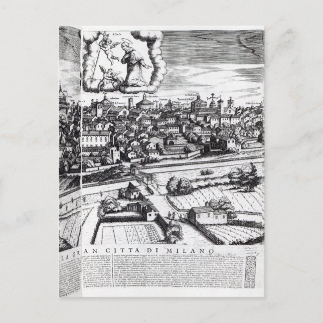 Postale Une section d'une carte de Milan, 1640 (Devant)