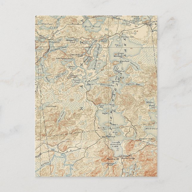 Postale Upper Saranac Lake Détail de l'ancienne carte topo (Devant)