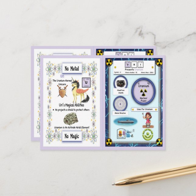 Postale Uri - Carte de jeu Unicorn Uranium Horn (Devant/Arrière en situation)