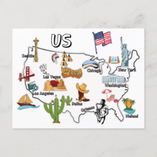 Postale USA carte US carte grandes villes noms États-Unis