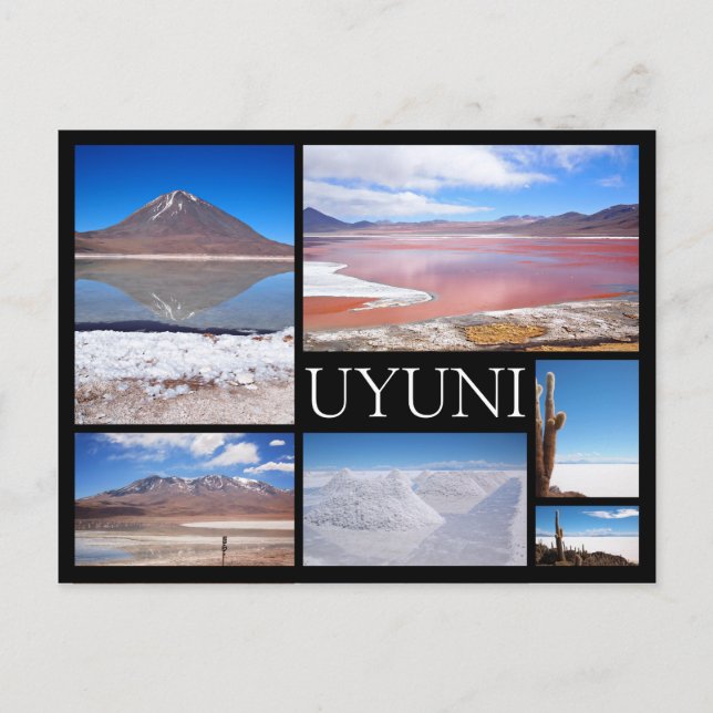 Postale Uyuni multiple image collage noir texte carte post (Devant)