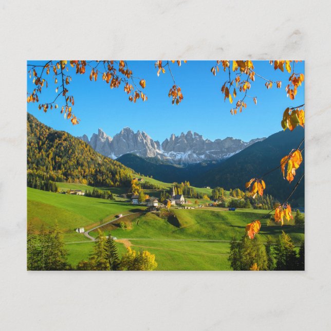 Postale Val di Funes vallée avec feuilles d'automne carte  (Devant)