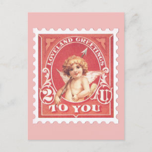Postale Valentine Salutations Cupide Rouge Timbre carte po