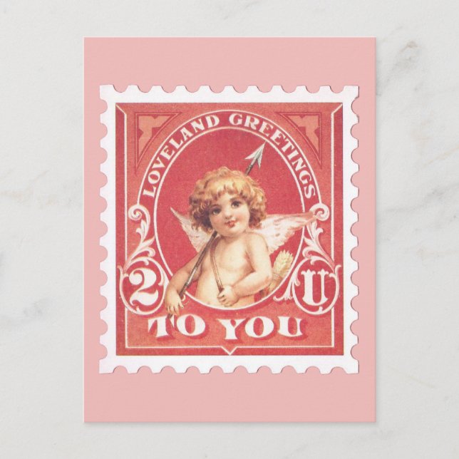 Postale Valentine Salutations Cupide Rouge Timbre carte po (Devant)