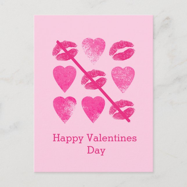 Postale Valentines Jeu rose avec lèvres et coeurs Carte po (Devant)