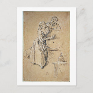 Postale Verseur de vin avec une carte de jeune homme (crai