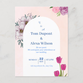 Postale Vibrant coloré carte à Faire-part de mariage flora