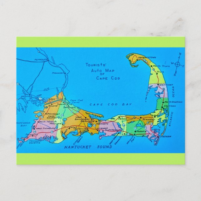 Postale Vieille carte touristique de Cape Cod (Devant)