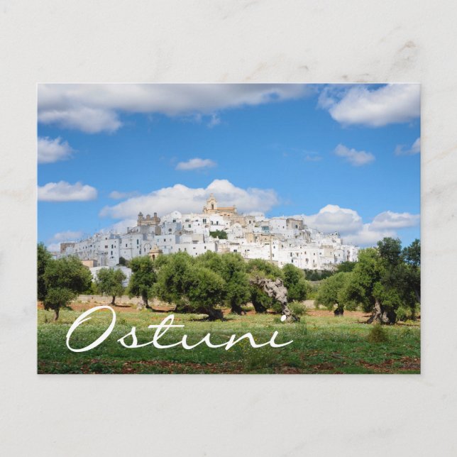 Postale Ville blanche Ostuni et oliviers texte carte posta (Devant)