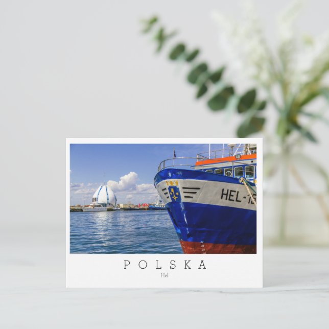Postale Ville d'Hel, bord de mer, Pologne, Polska, Carte p (Debout devant)