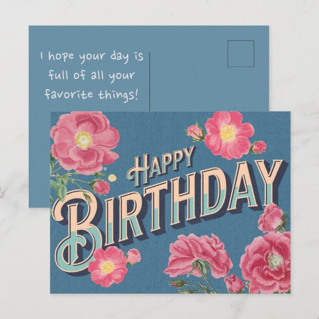 Postale Vintage Floral Bonne carte d'anniversaire (Devant / Derrière)