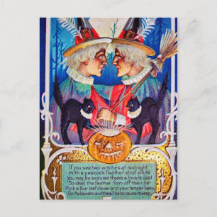Postale Vintage Halloween sorcières chats noirs carte post