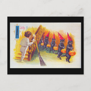 Postale Vintage Jolly Carte Halloween Chats noirs