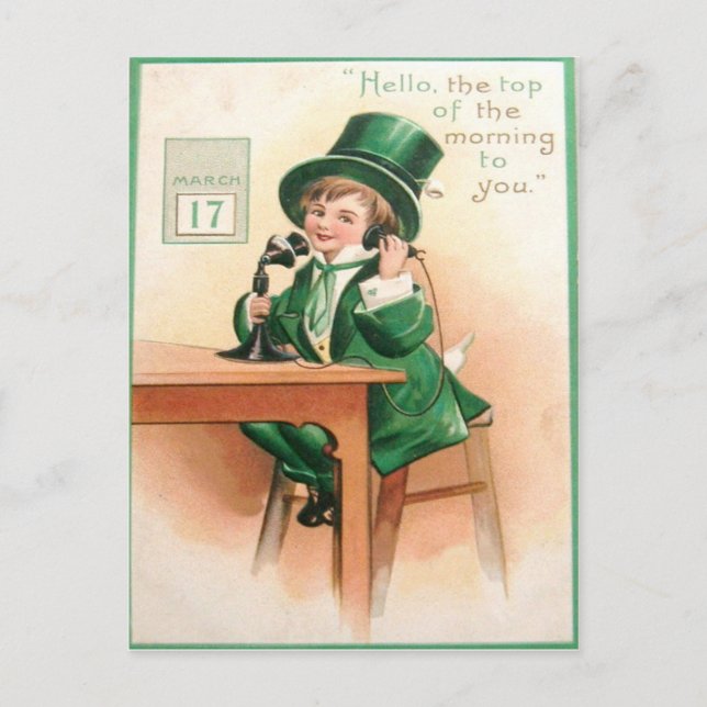 Postale Vintage Leprechaun Téléphone Carte Saint Patrick (Devant)