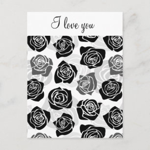 Postale Vintage rose noire et blanche 'I love you' Carte p