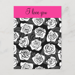 Postale Vintage rose noire et blanche 'I love you' Carte p