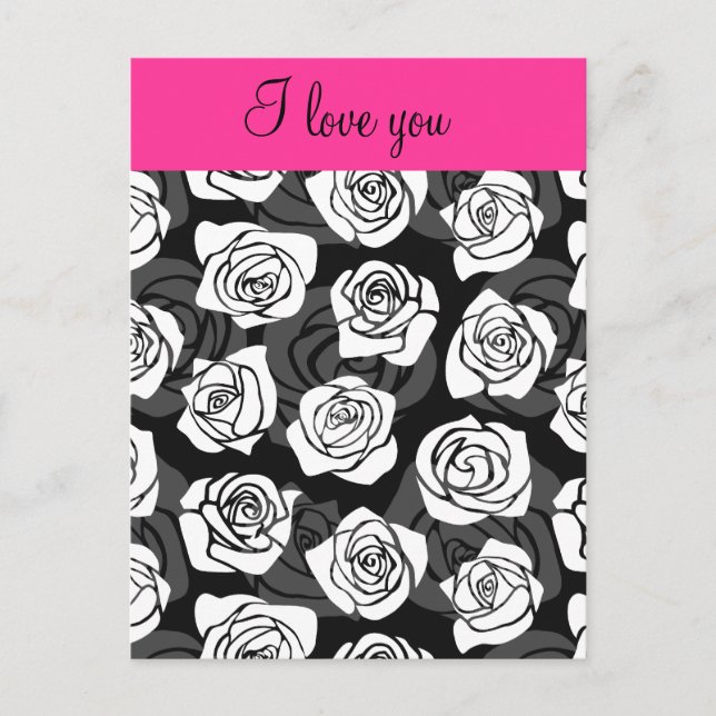 Postale Vintage rose noire et blanche 'I love you' Carte p (Devant)