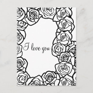 Postale Vintage rose noire et blanche 'I love you' Carte p