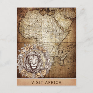 Postale Visite vintage Afrique Carte Lion Floral Voyage