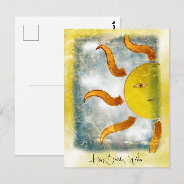 Postale VŒU D'ANNIVERSAIRE DU SOLEIL Jaune Orange |  Carte (Devant / Derrière)