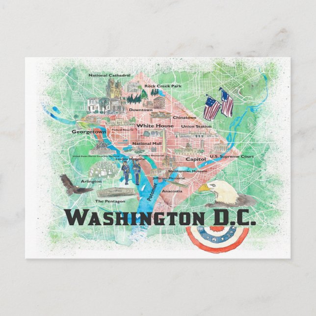 Postale Washington DC États-Unis Carte illustrée avec les  (Devant)