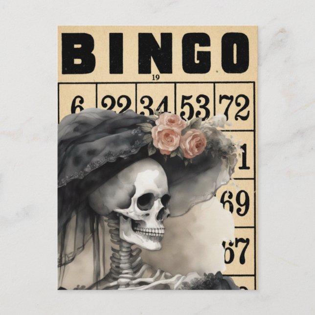 Postale Watercolor Fancy Lady Skeleton Carte de Bingo Vint (Devant)