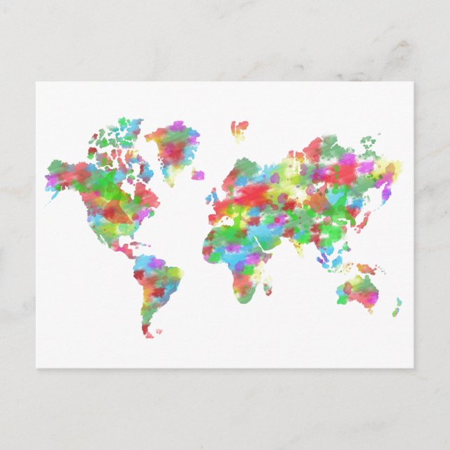 Postale Whimsy Watercolor Planisphere - Carte du monde (Devant)