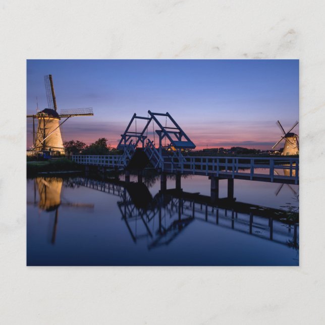 Postale Windmills et pont-levis au coucher du soleil carte (Devant)