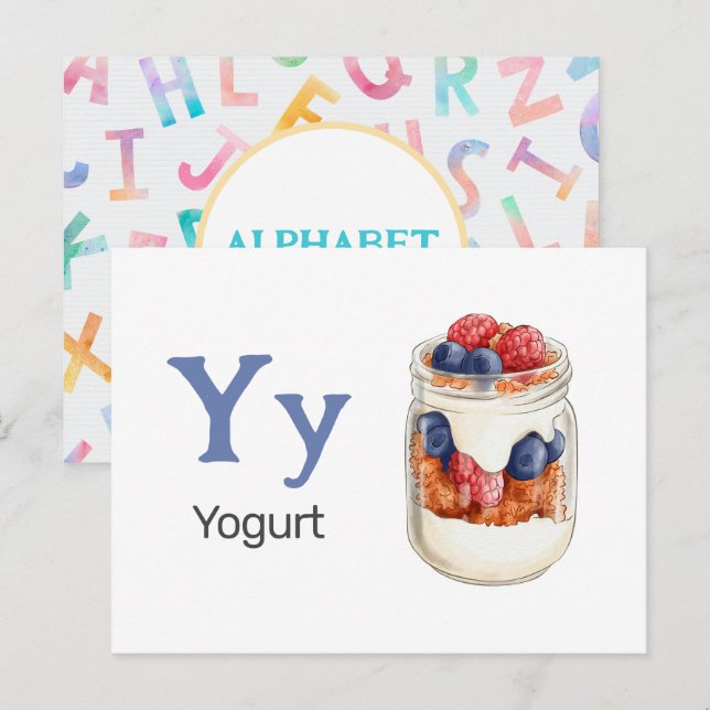 Postale Y est pour le yaourt - Carte Flash Alphabet (Devant / Derrière)