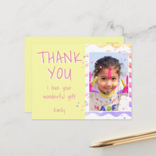 Postale Yellow Kids Photo Girl Anniversaire Merci Carte po