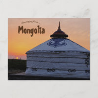 Yurt et coucher de soleil en Mongolie Carte postal