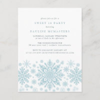 POSTCARD Sweet 16 Blue Snowflake Invitation