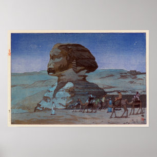 Poster フ, Hiroshi Yoshida, ク'夜, Sphinx (Nuit), Woodcut