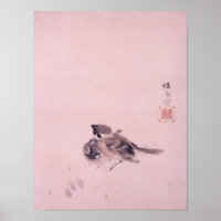双 雀, 栖 鳳 paire du Bruant, Seihō, Art Japonais