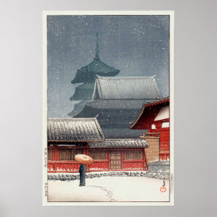Poster 四 天 寺, Shitennō-ji à Osaka, Hasui Kawase, Woodcut