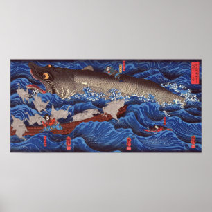 Poster 怪 物 鮫, 芳 requin-taupe, Kuniyoshi, Ukiyo-e 国