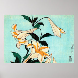 Poster 百 合, 北 斎 Lily, Hokusai, Ukiyo-e