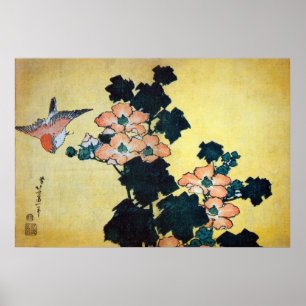 Poster 芙 蓉 に 雀, 北 Hibiscus Mutabilis et Sparrow, Hokusai