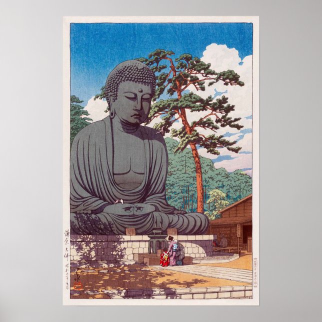 Poster 鎌 倉 仏, Grand Bouddha à Kamakura, Hasui Kawase (Devant)