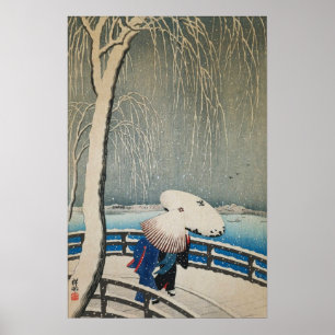 Poster 雪 に 傘, 邨 Parapluies en Neige, Koson, Ukiyo-e