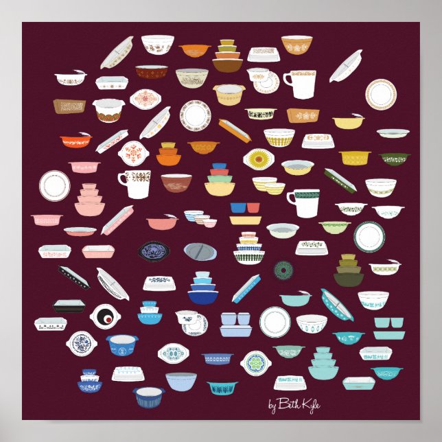 Poster 100 pièces de Pyrex - Maroon (Devant)