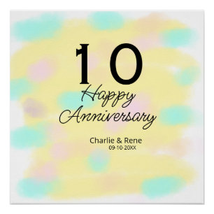 Poster 10 ans de mariage jaune pastel nom rétro bo