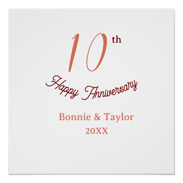 Poster 10e anniversaire de mariage nom pastel pêche rétro (Devant)