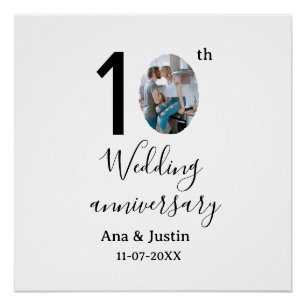 Poster 10e anniversaire du mariage nom photo bold lettre 
