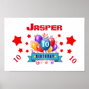 Poster 10th Birthday Festive Colorful Balloons V10FZ