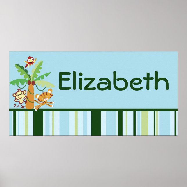 Poster 10x20 Nursery Art Name Imprimer Pluie-Forêt Jungle (Devant)