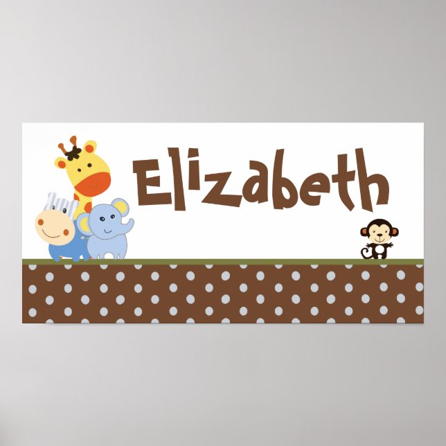 Poster 10x20 Nursery Art Name Print Jungle Play (Devant)