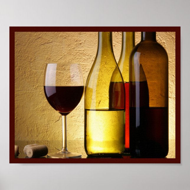 Poster 10x8 Bouteilles de vin et mur de verre (Devant)